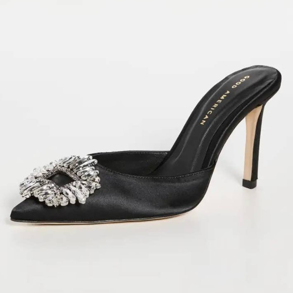 Good American Jeweled Satin Slipper Mules Heels In Black Size 9 NEW - Picture 5 of 15